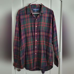 Ralph Lauren mens Flannel Shirt Large RED green blue PLAID button-down LS
